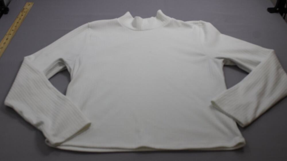 Ambiance Mock Neck Top Womens 2X White Ribbed Long Sleeve Stretch Shirt